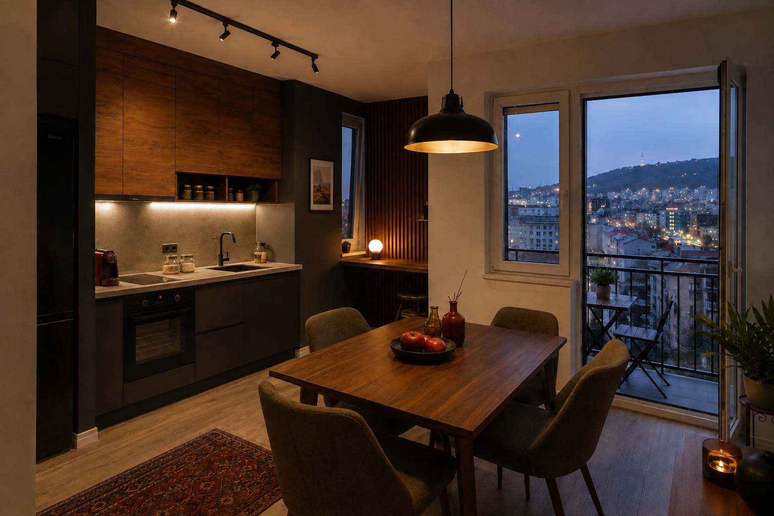 Illustrative modern apartment overlooking Skopje